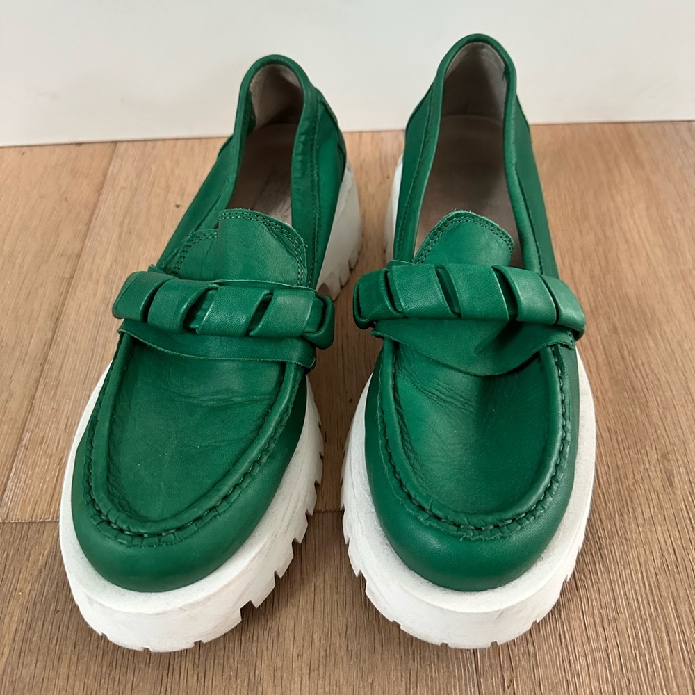 Miz Mooz Emerald Leather Loafers with white Soles